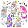 Set of Cute Cartoon Easter Gnomes Royalty Free Stock Photo