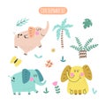 Set of cute cartoon elephants