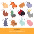Set of cute cartoon farm animal icon Royalty Free Stock Photo