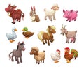 Set of cute cartoon farm animals. Royalty Free Stock Photo