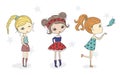 Set of cute cartoon fashion girls. Royalty Free Stock Photo