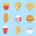 Set of cute cartoon fast food characters . Royalty Free Stock Photo