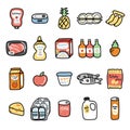 Set of cute cartoon food and product in supermarket shopping concept.Daily consumables