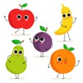 Set of 5 cute cartoon fruit characters on white Royalty Free Stock Photo