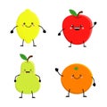 SEt of cute cartoon fruit. Lemon orange apple pear. Vector illu