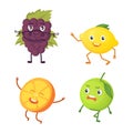 Set of cute cartoon fruit. Vector illustration with funny characters. Funny fresh food time. Royalty Free Stock Photo