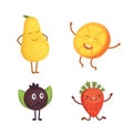 Set of cute cartoon fruit. Vector illustration with funny Royalty Free Stock Photo