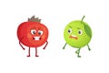 Set of cute cartoon fruit. Vector illustration with funny characters. Funny fresh food time. Royalty Free Stock Photo