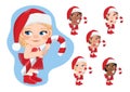 Set of Cute Cartoon Girls Red Diaper Santa Hat Holding Candy Cane vector Royalty Free Stock Photo
