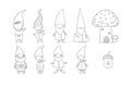 Set of cute cartoon gnomes. Funny elves. Hand drawing objects on white background. Vector illustration.