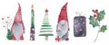 Set of Cute Cartoon Gnomes isolated on a white background Royalty Free Stock Photo