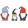 Set of cute cartoon Gnomes. Vector illustration flat design of a fairytale characters of dwarfs isolated on white. Royalty Free Stock Photo