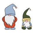 Set of cute cartoon Gnomes. Vector illustration flat design of a fairytale characters of dwarfs isolated on white. Royalty Free Stock Photo