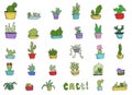 Set of cute cartoon hand-draw cactus