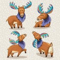 Set of cute cartoon hand drawn elks