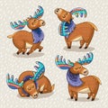 Set of cute cartoon hand drawn elks