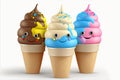 Set of cute cartoon happy smiling ice creams Royalty Free Stock Photo