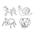 Set of Cute Cartoon Insects for Coloring Pages.