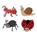 Set of Cute Cartoon Insects.