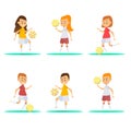 Pretty football players. Happy children Royalty Free Stock Photo