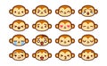 Set Of Cute Cartoon Monkey Icons Isolated