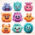 Set of cute cartoon monsters. Vector illustration isolated on white background Royalty Free Stock Photo