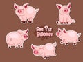 Set Cute Cartoon Pig Sticker. Vector Illustration With Cartoon Funny Animal Frame Royalty Free Stock Photo