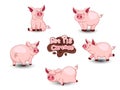 Set Cute Cartoon Pig. Vector illustration with cartoon Funny Animal Frame Royalty Free Stock Photo