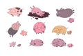 Set with cute cartoon pigs. Farm animals. Pig in different poses Royalty Free Stock Photo