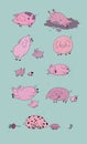 Set with cute cartoon pigs. Farm animals. Pig in different poses Royalty Free Stock Photo