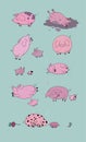 Set with cute cartoon pigs. Farm animals Royalty Free Stock Photo