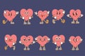 Set with cute cartoon pink hearts. for Valentine's Day. Trendy retro cartoon heart characters seamless pattern Royalty Free Stock Photo