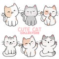 Set of cute cartoon playful kitten cat in different poses action element