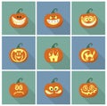 Set of cute cartoon pumpkins for Halloween
