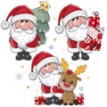 Set with Cute Cartoon Santa Claus on a white background