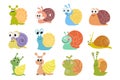 Set of cute cartoon snails. Colorful baby snails, icons, stickers Royalty Free Stock Photo