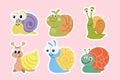 Set of cute cartoon snails. Colorful baby snails, icons, stickers vector Royalty Free Stock Photo