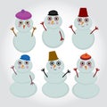 Set of cute cartoon snowmen for winter design. Royalty Free Stock Photo