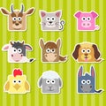 Set of cute cartoon square home animals stickers