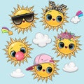 Set of Cute Cartoon Sun with big eyes Royalty Free Stock Photo