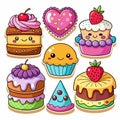 Set of cute cartoon sweets and pastrie Royalty Free Stock Photo