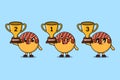 Set of cute cartoon Takoyaki holding trophy