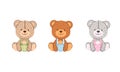 Set of Cute Cartoon Teddy Bear on a white background Royalty Free Stock Photo