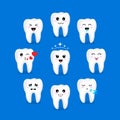 Set of cute cartoon tooth emoticons with different facial expressions. Royalty Free Stock Photo