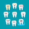 Set of cute cartoon tooth emoticons with different facial expressions. Royalty Free Stock Photo
