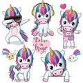 Set of Cute Cartoon Unicorns isolated Royalty Free Stock Photo