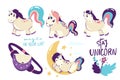 Set of Cute Cartoon Unicorns isolated on a white background, Royalty Free Stock Photo