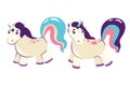 Set of Cute Cartoon Unicorns isolated on a white background, Royalty Free Stock Photo