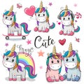 Set of Cute Cartoon Unicorns Royalty Free Stock Photo