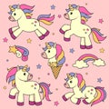 Set of cute cartoon unicorns